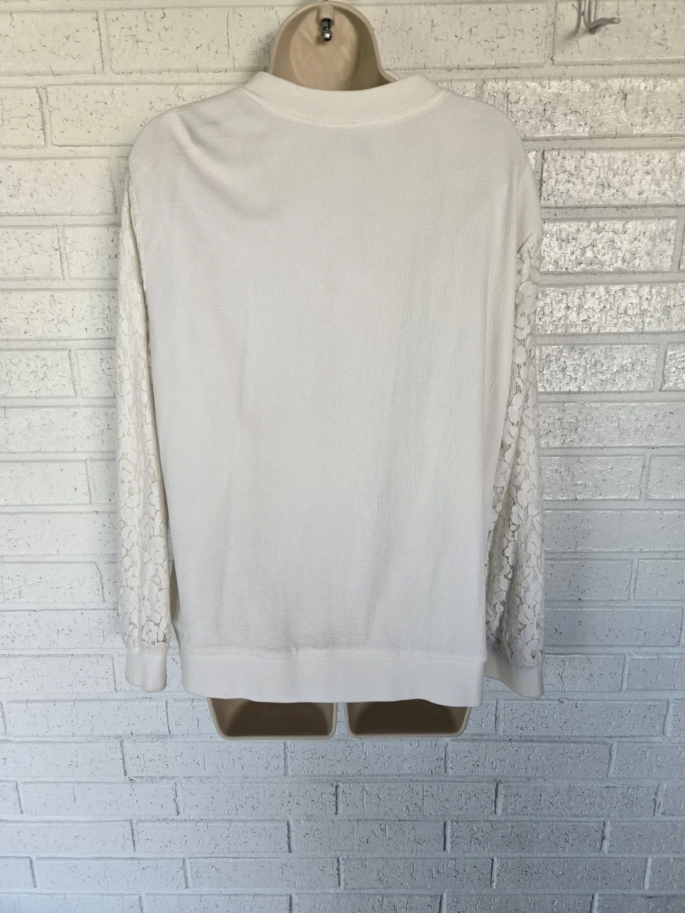 1210 Christopher & Banks White Lace-Sleeve Zip Bomber Jacket